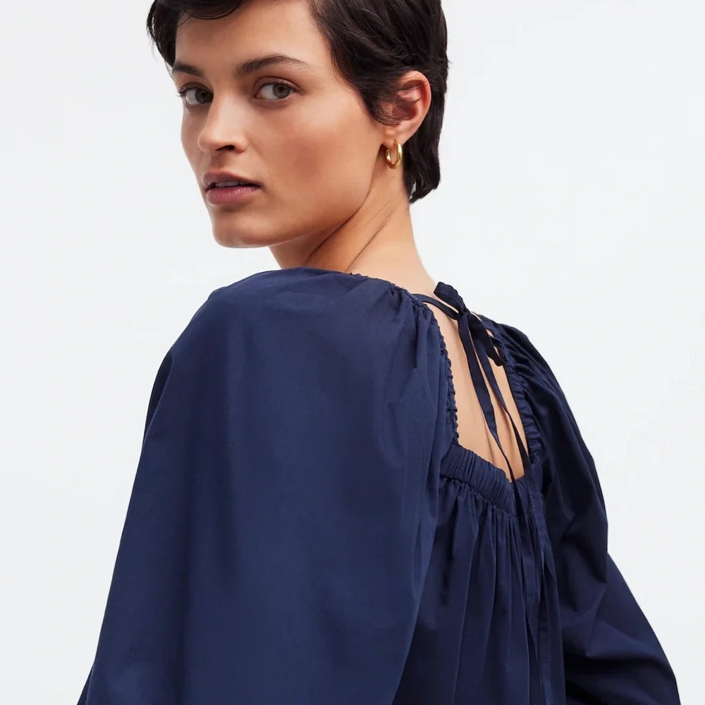 Madewell Puff-Sleeve Babydoll Top In Black Size 14 NWT